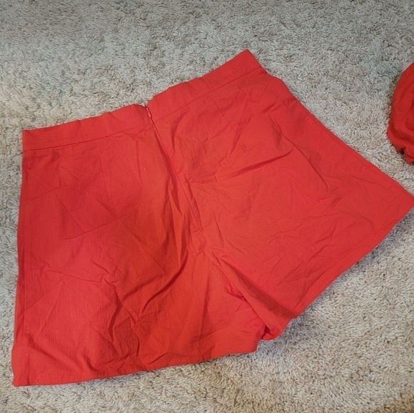 BLUE BLUSH Red Puff Off Shoulder Crop Top High Waist Lace-up Corset Shorts Set L - Picture 11 of 16